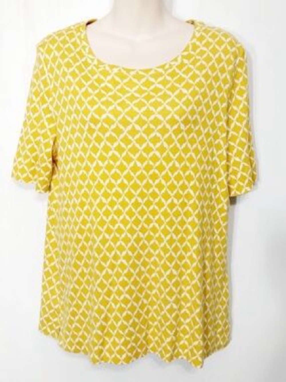 Chico's Yellow Geometric Short Sleeve Tee XL